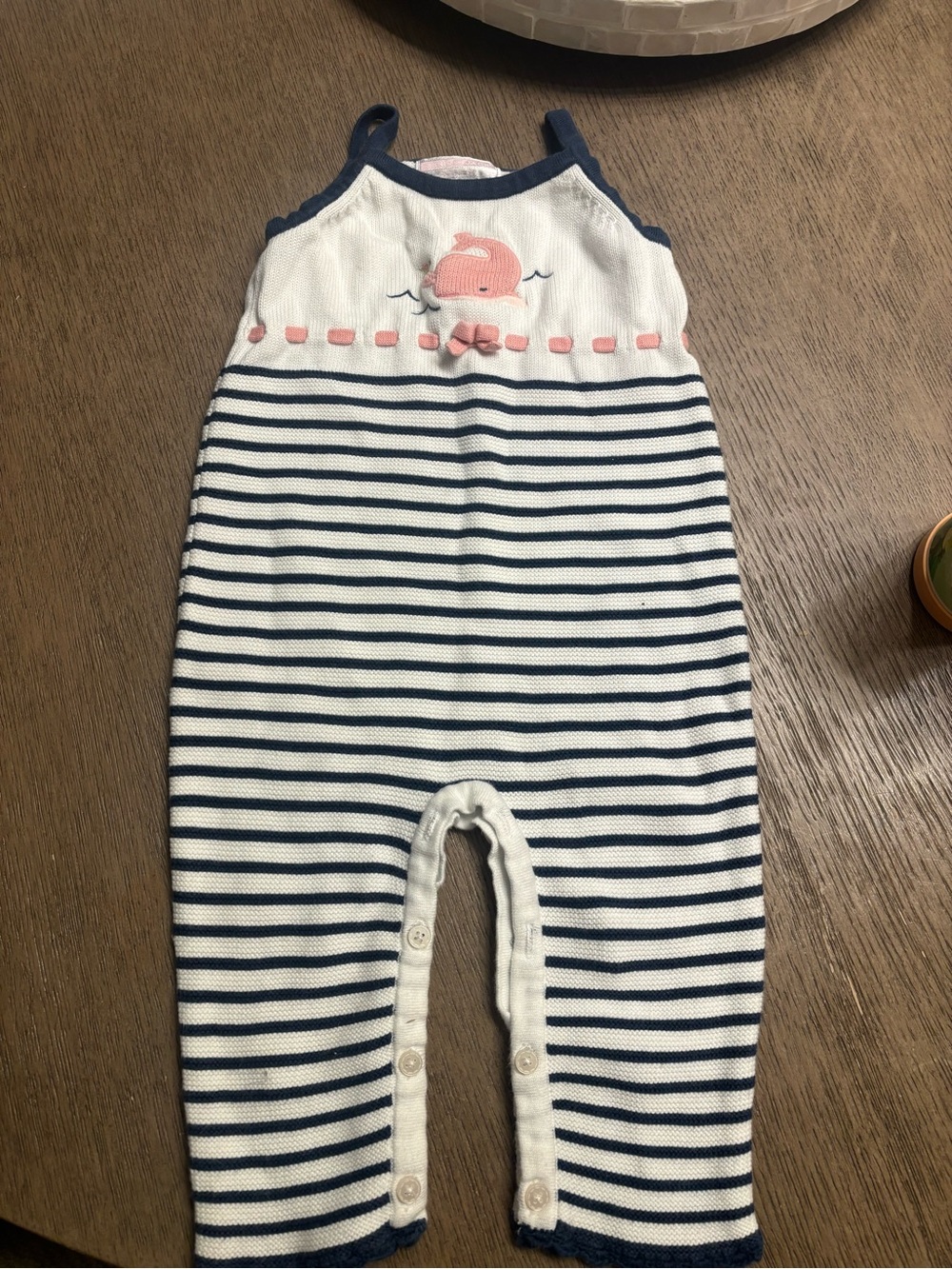 Janie & Jack Blue White Striped Knit One Piece Whale Bow crochet Outfit 6-12m